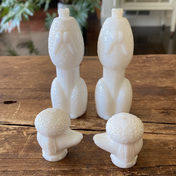 Vintage Avon Milk Glass White French Poodle Perfume Bottle Set of 2 - Picture 6 of 7